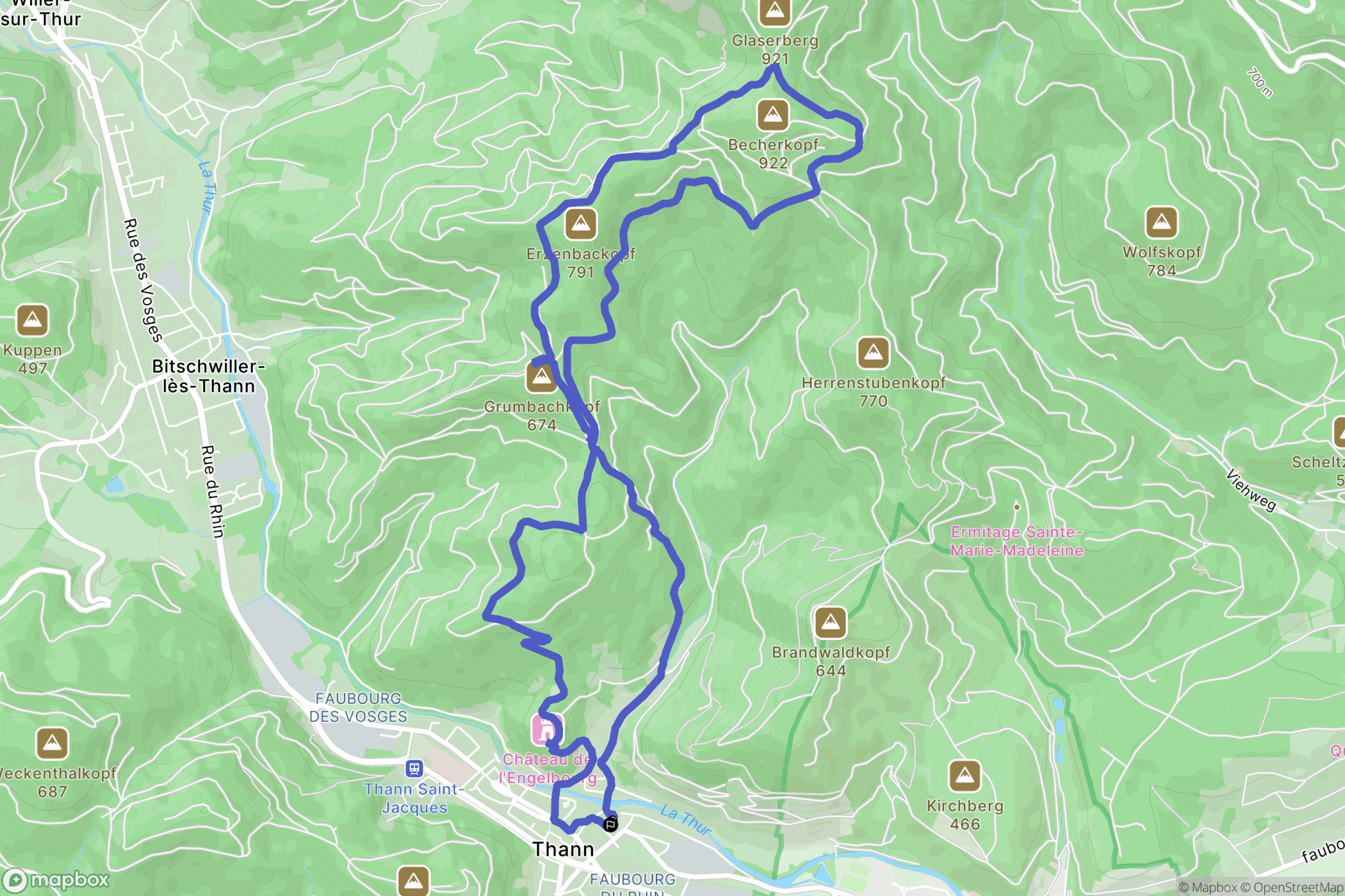 Thann : carte du parcours de randonnée - France