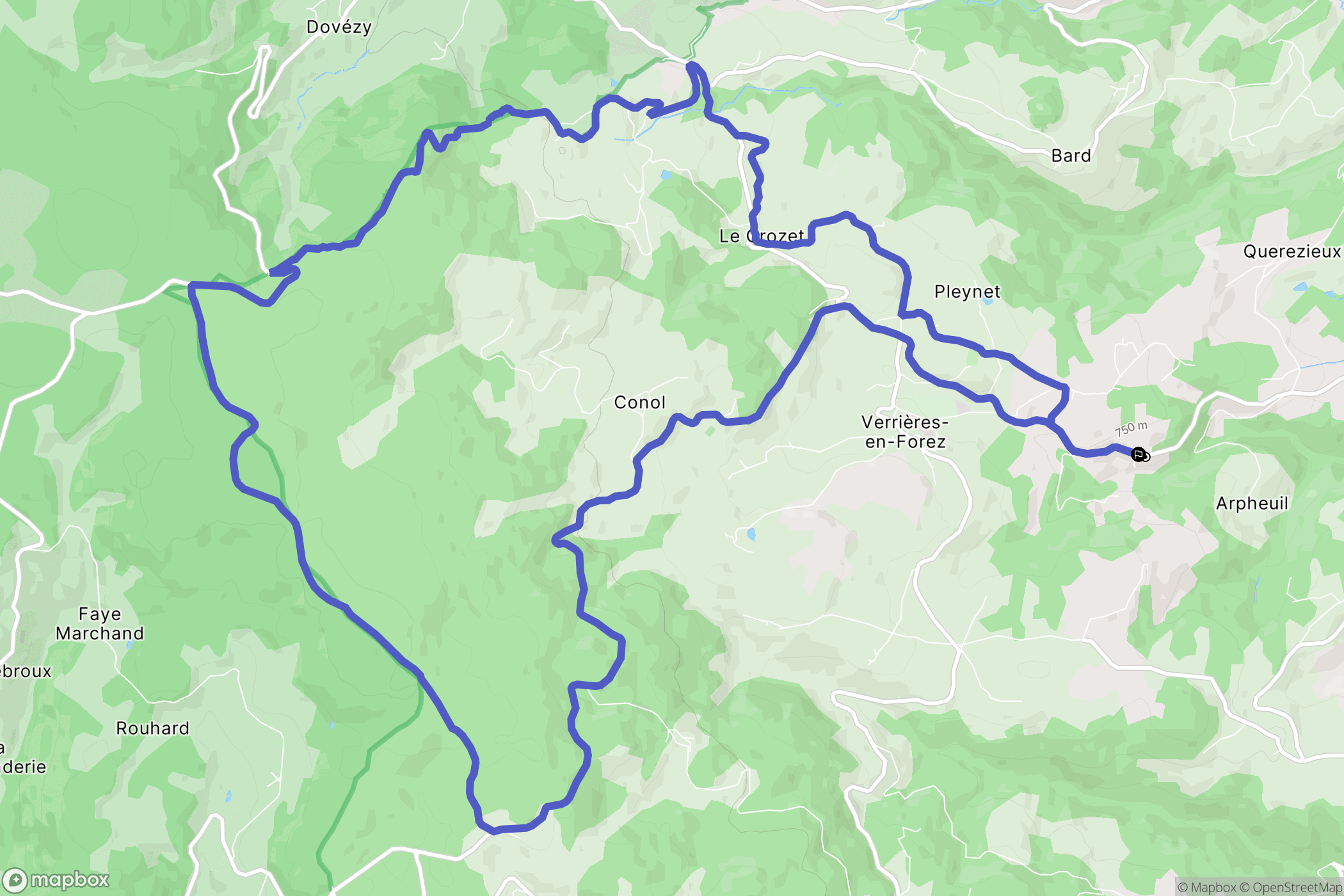 Verrières-en-Forez : carte du parcours de randonnée - France