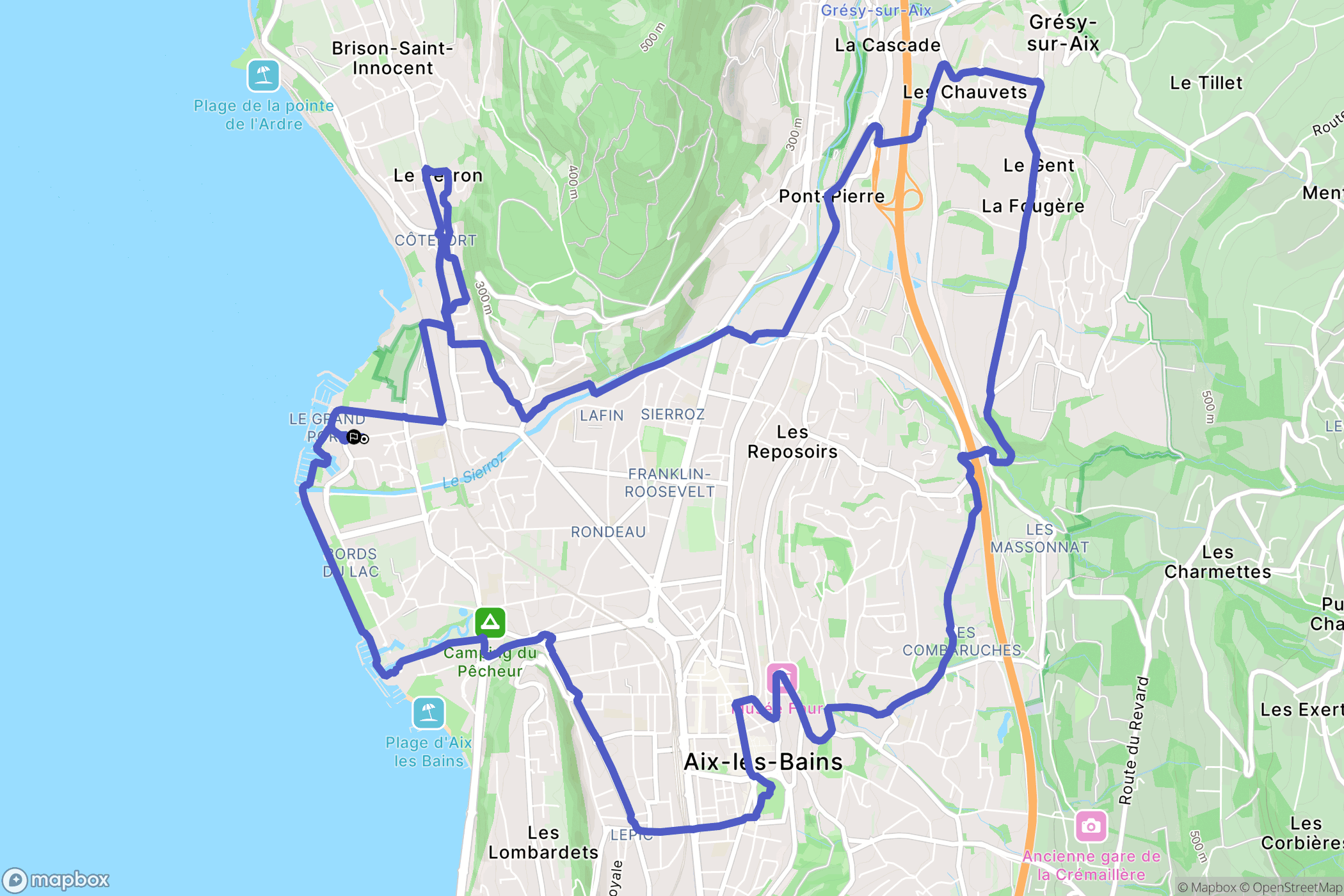 Aix-les-Bains : carte du parcours de randonnée - France
