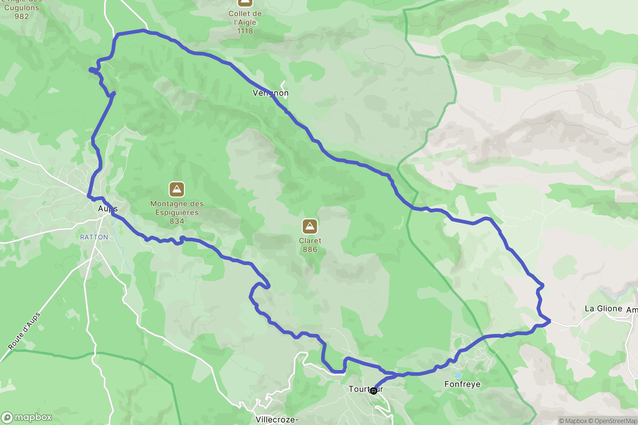 Tourtour : carte du parcours de randonnée - France