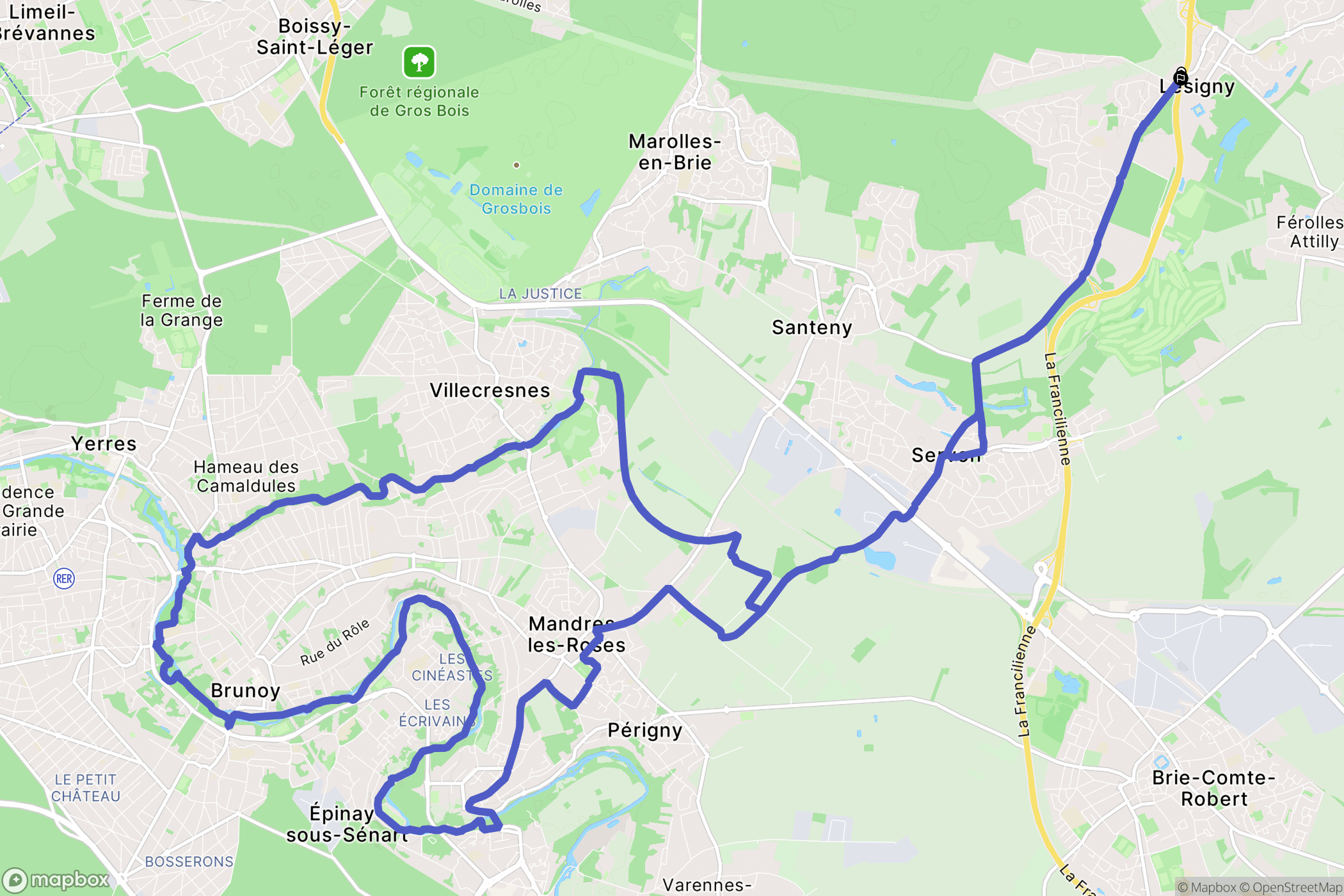 Lésigny : carte du parcours de randonnée - France