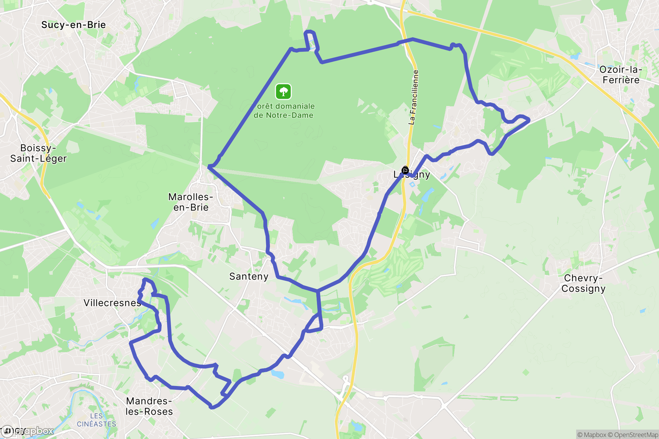 Lésigny : carte du parcours de randonnée - France