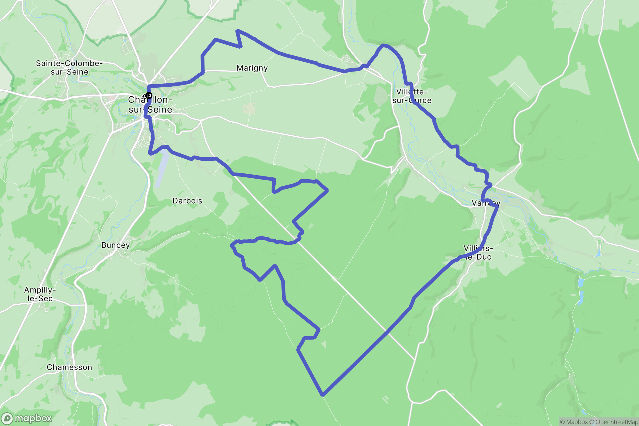 Châtillon-sur-Seine : carte du parcours de randonnée - France