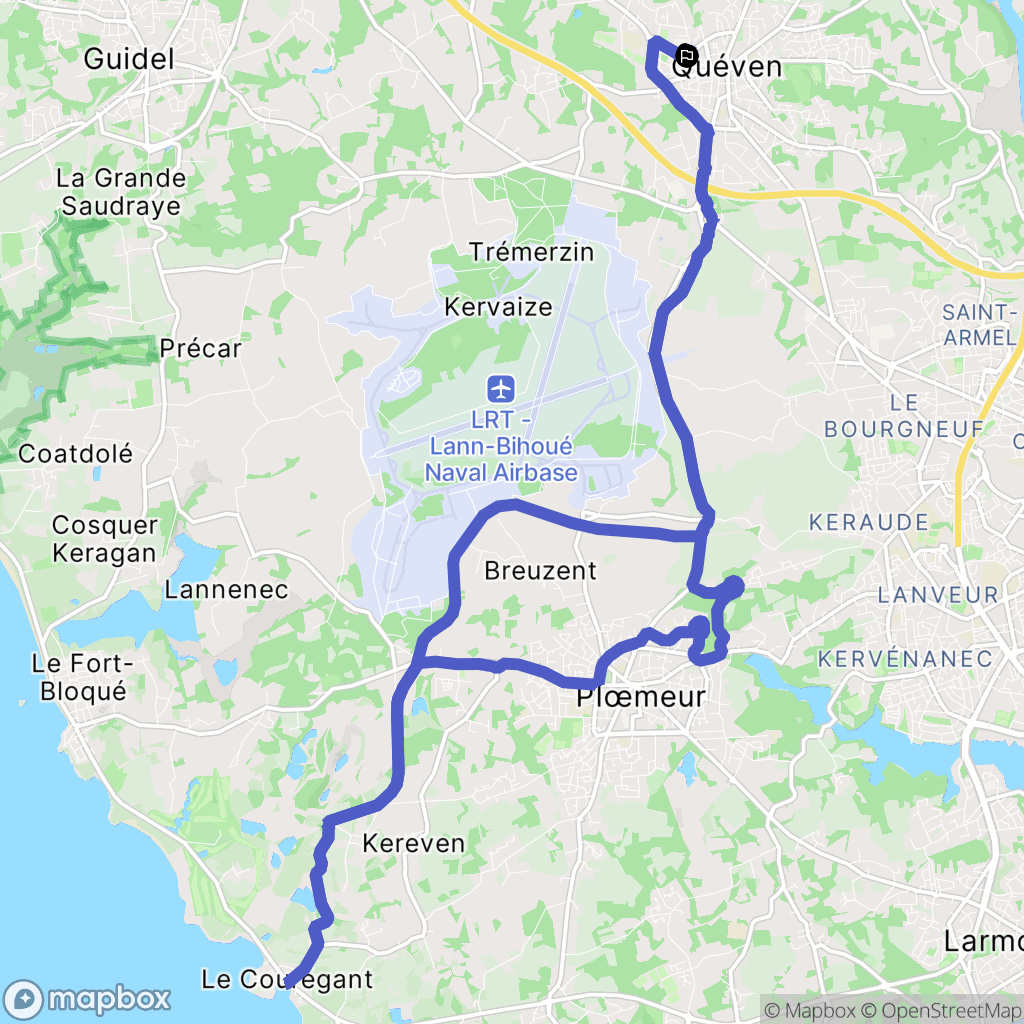 Quéven : carte du parcours de randonnée - France