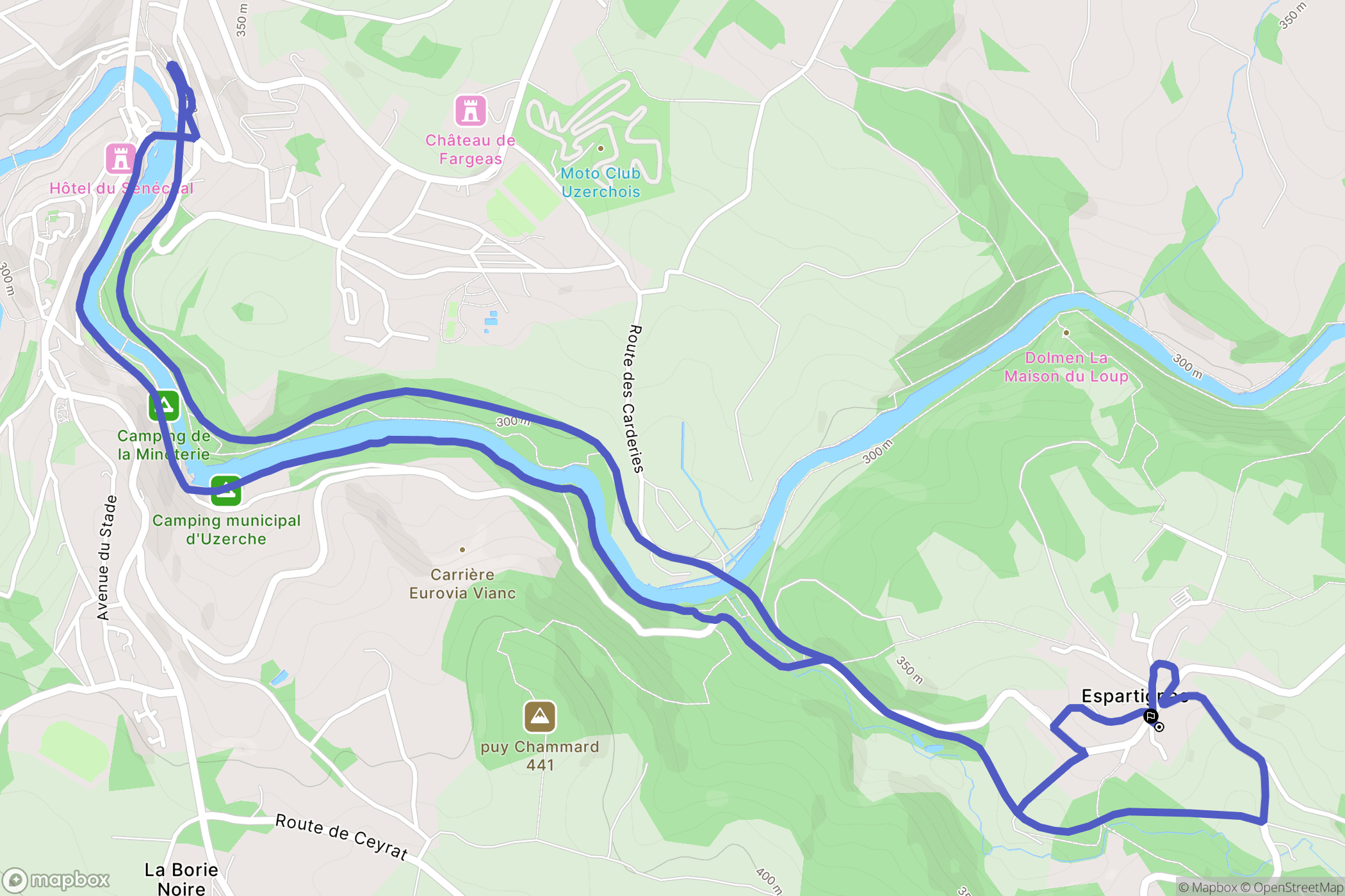 Espartignac : carte du parcours de randonnée - France