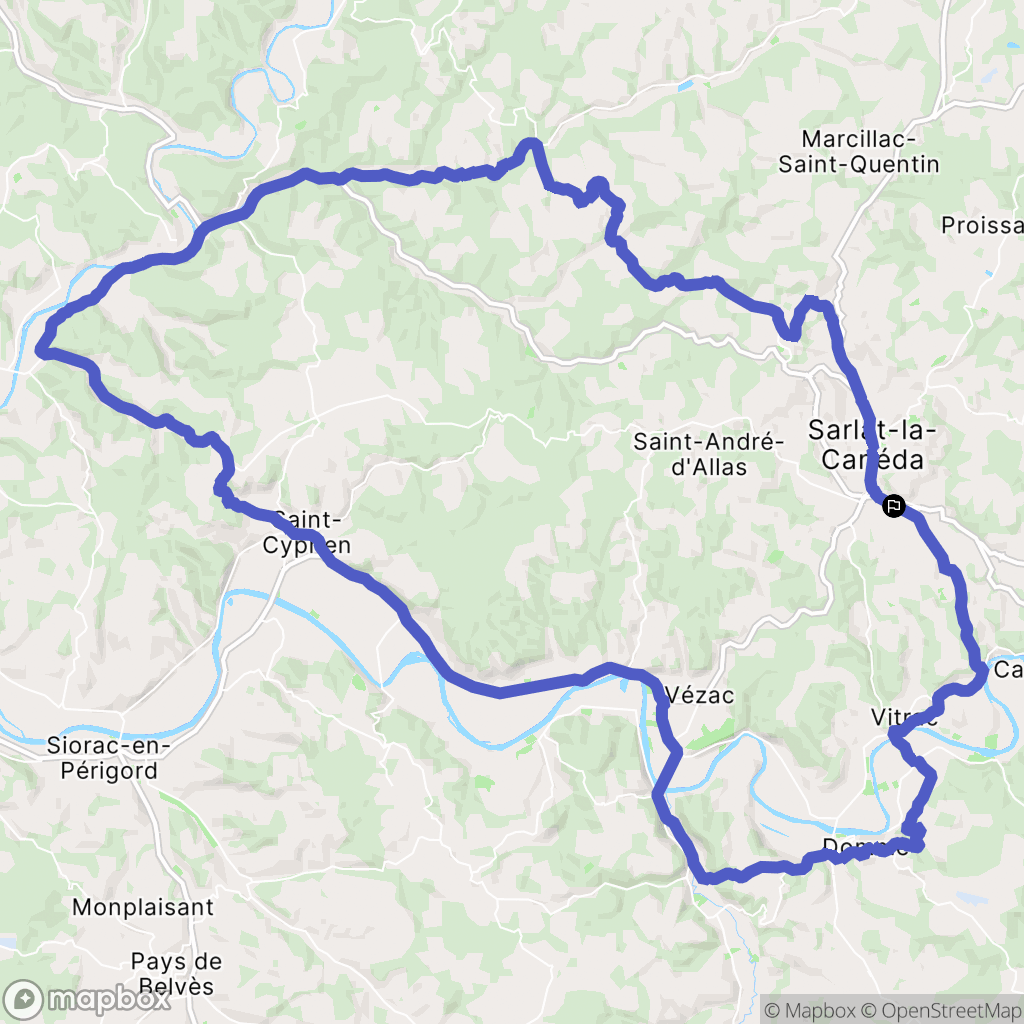 Sarlat-la-Canéda : carte du parcours de randonnée - France