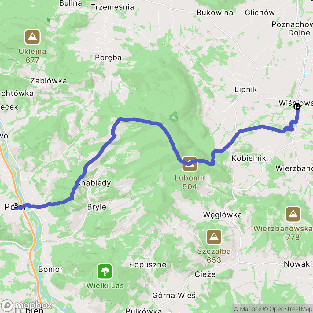 Pcim: mapa trasy - Poland