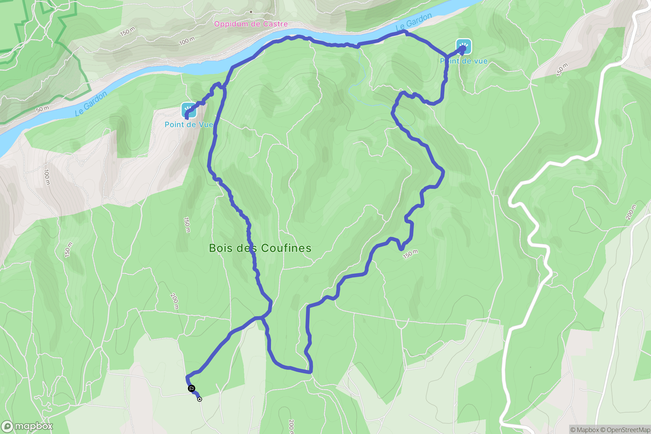 Cabrières : carte du parcours de randonnée - France