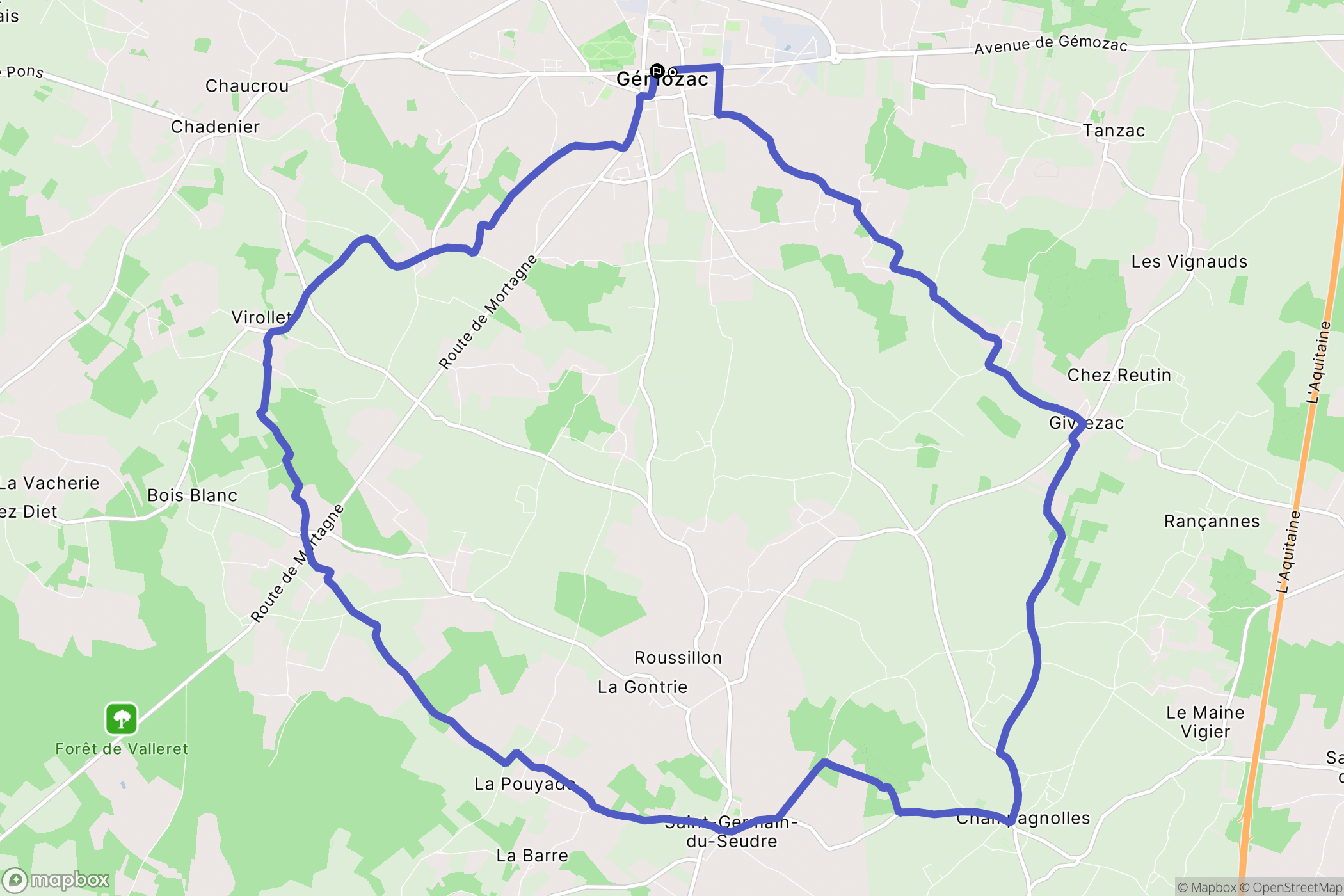 Gémozac : carte du parcours de randonnée - France