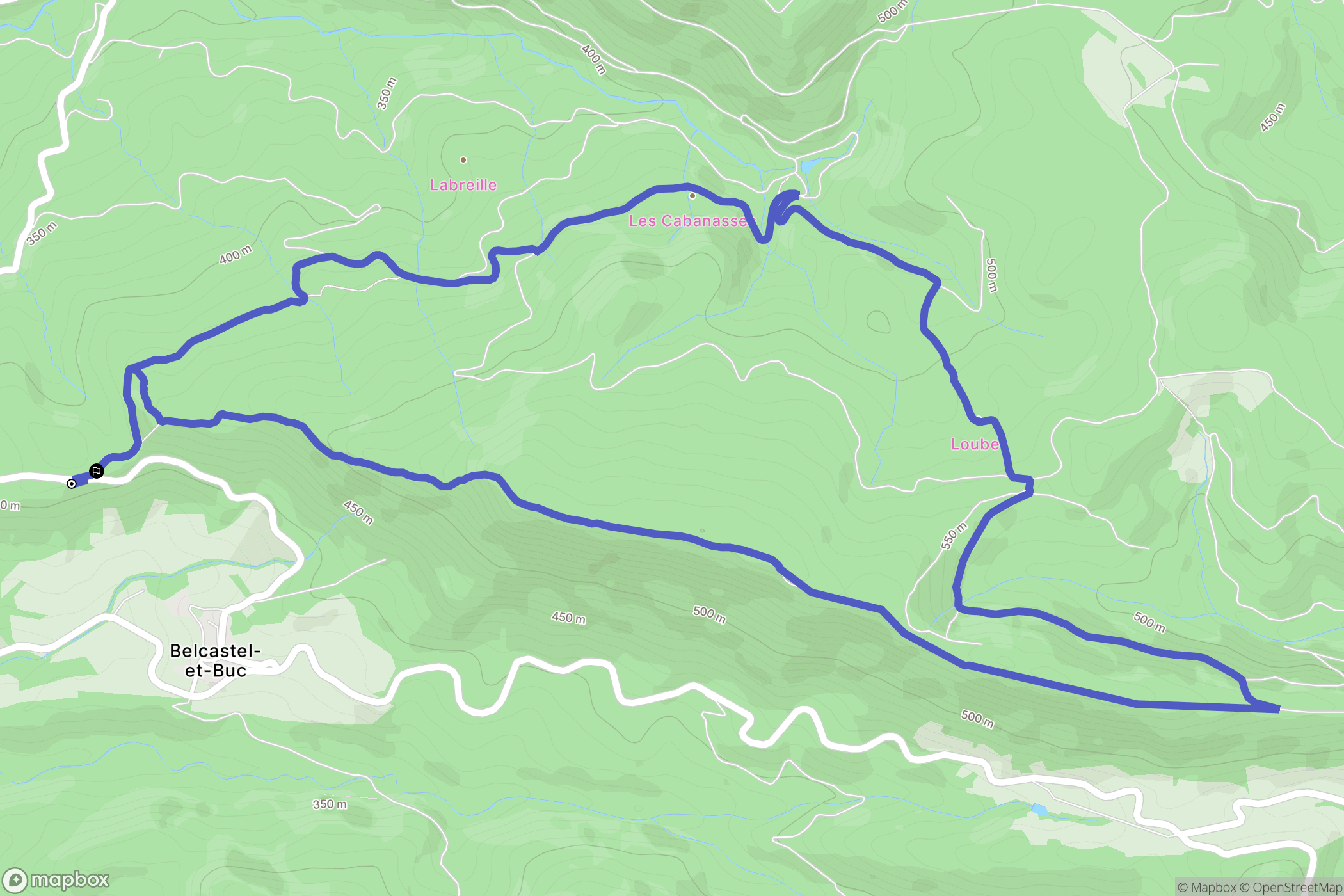 Belcastel-et-Buc : carte du parcours de randonnée - France