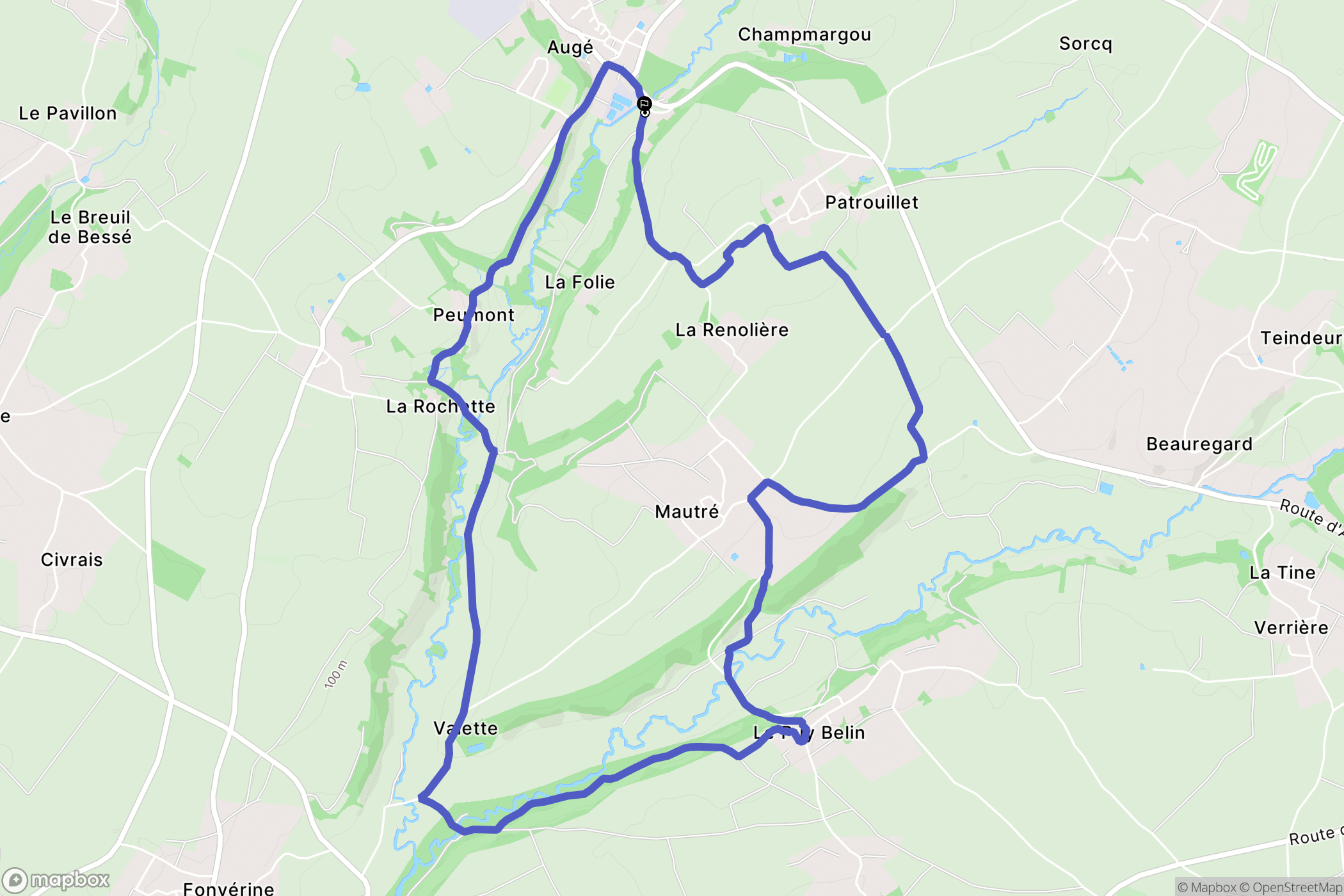 Auge : carte du parcours de randonnée - France