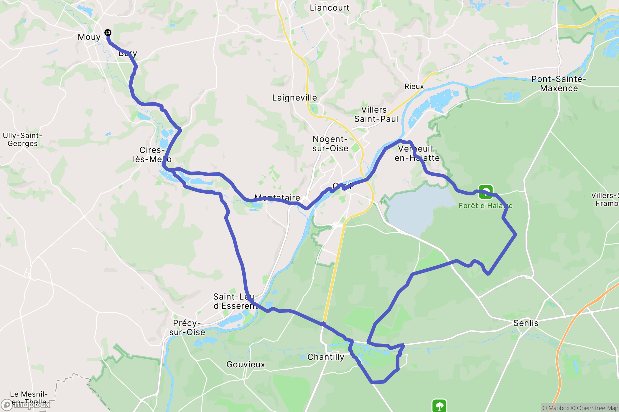 Angy : carte du parcours de randonnée - France