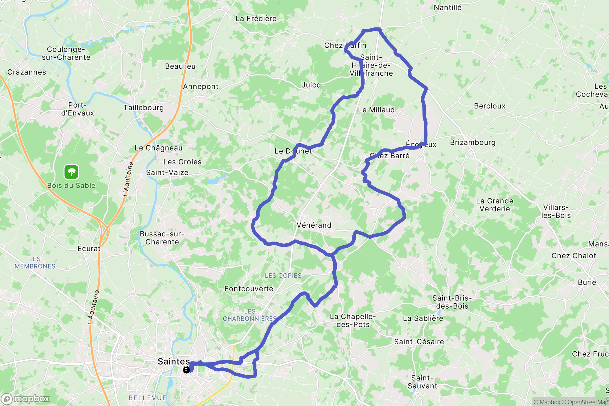Saintes : carte du parcours de randonnée - France