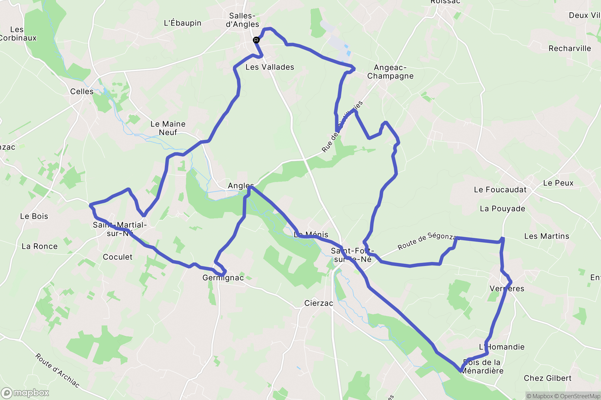 Salles-d'Angles : carte du parcours de randonnée - France