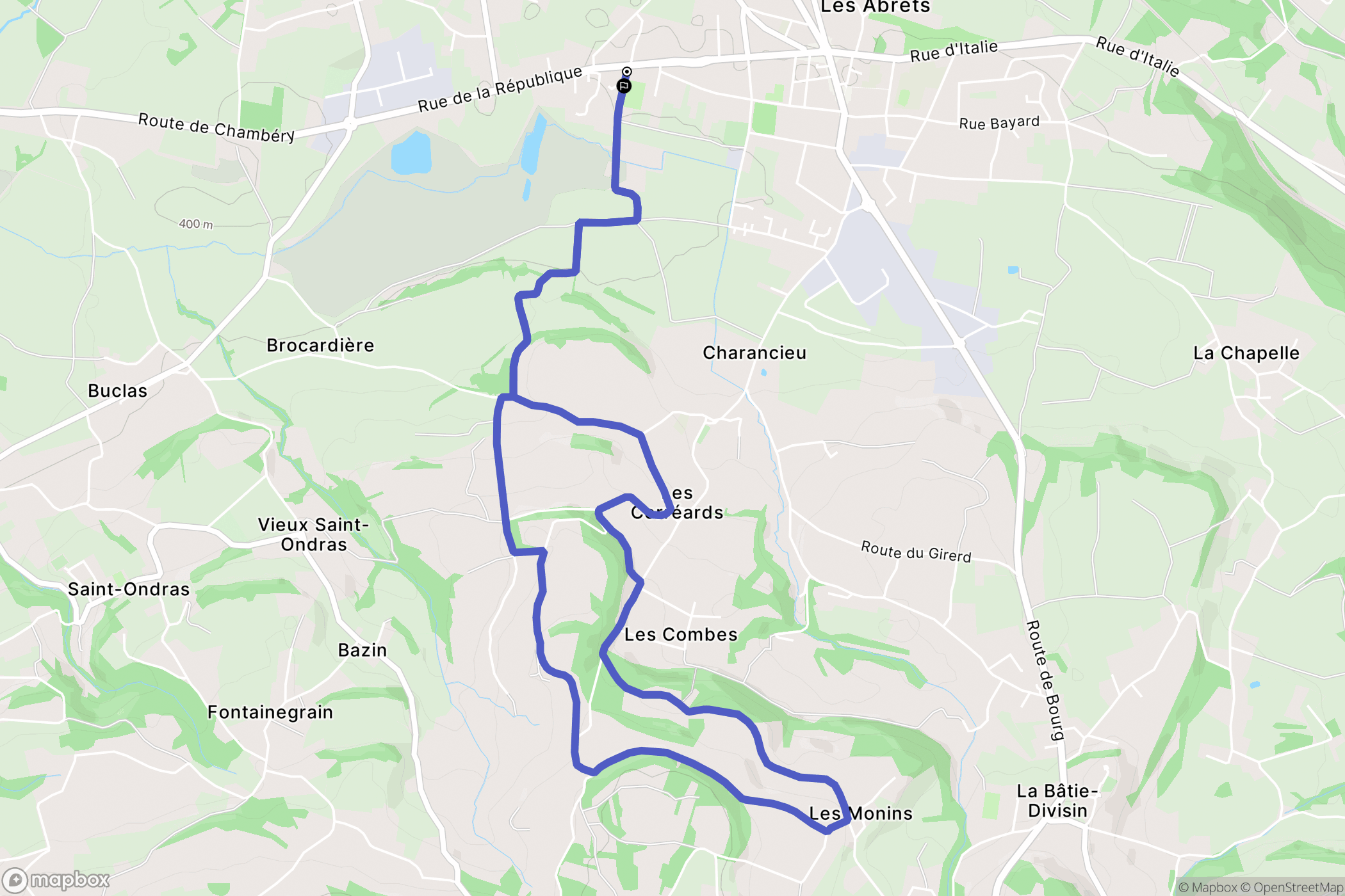 Les Abrets en Dauphiné : carte du parcours de randonnée - France