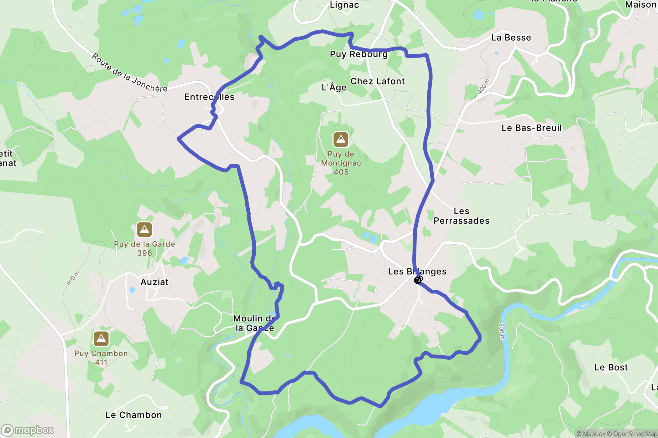 Les Billanges : carte du parcours de randonnée - France