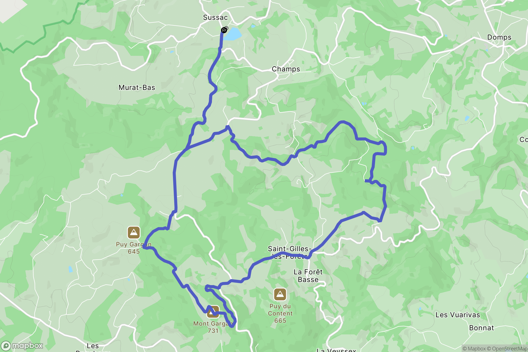 Sussac : carte du parcours de randonnée - France