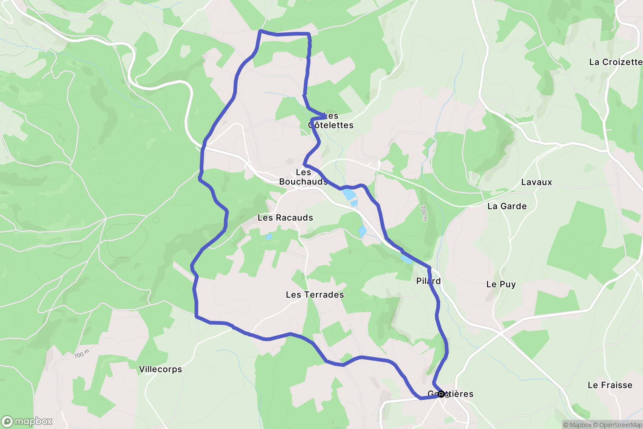 Gouttières : carte du parcours de randonnée - France