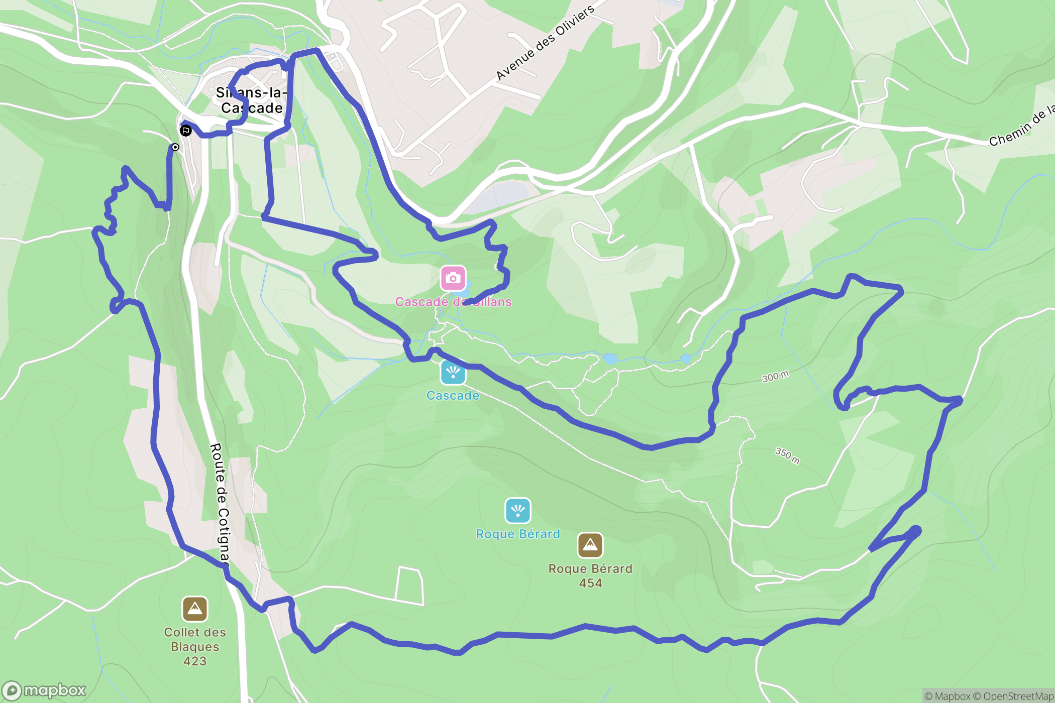 Sillans-la-Cascade : carte du parcours de randonnée - France