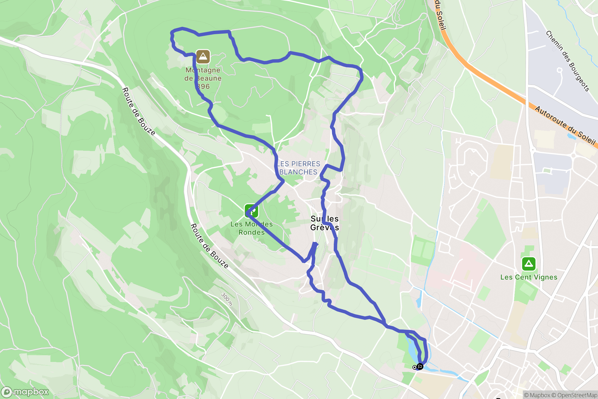 Beaune : carte du parcours de randonnée - France