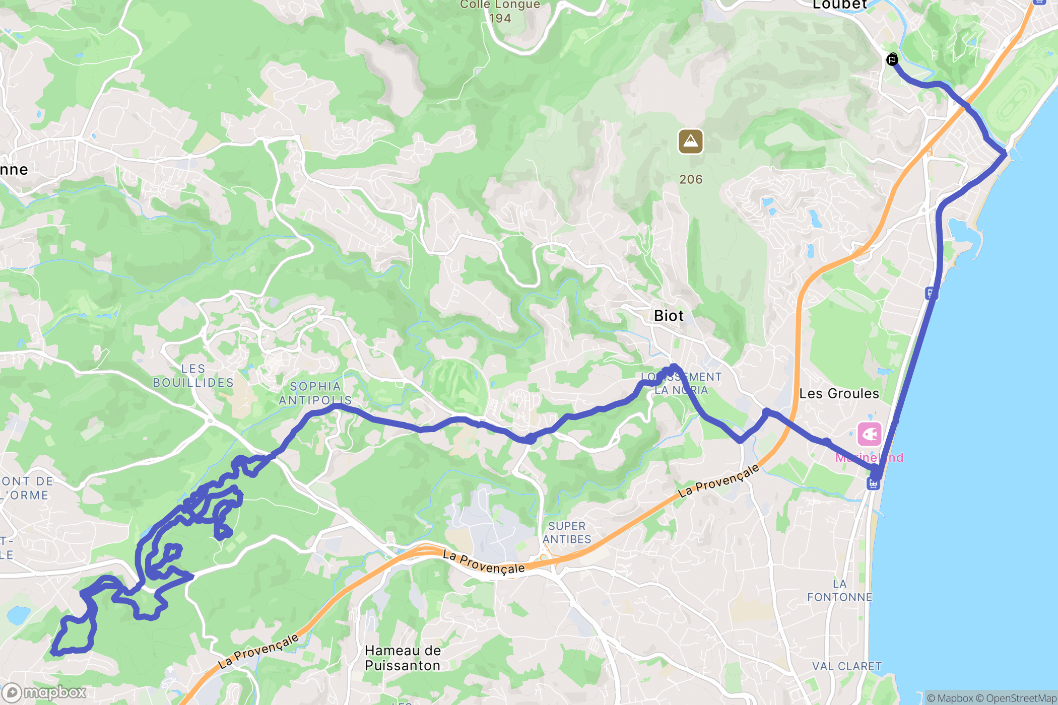 Villeneuve-Loubet : carte du parcours de randonnée - France