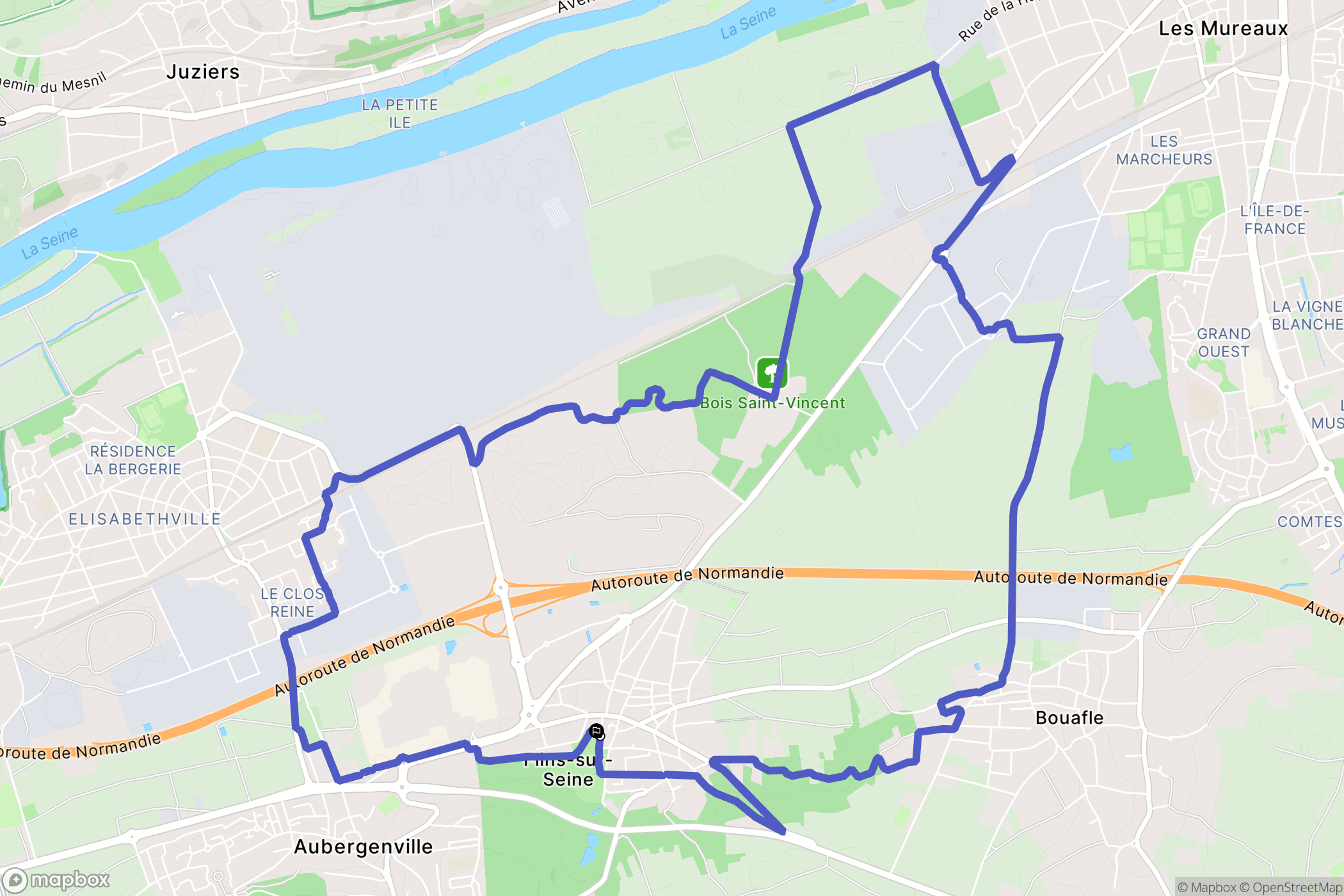 Flins-sur-Seine : carte du parcours de randonnée - France