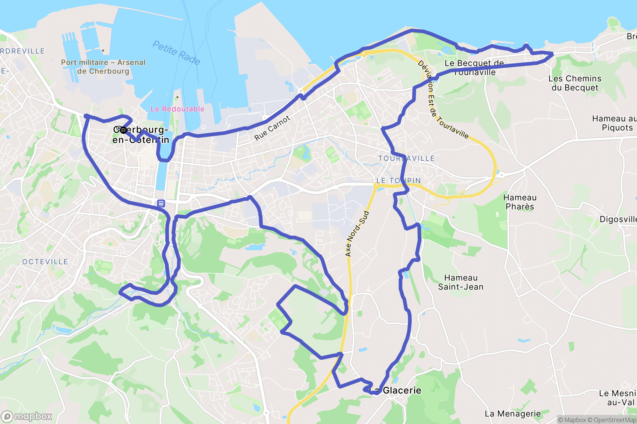 Cherbourg-en-Cotentin : carte du parcours de randonnée - France