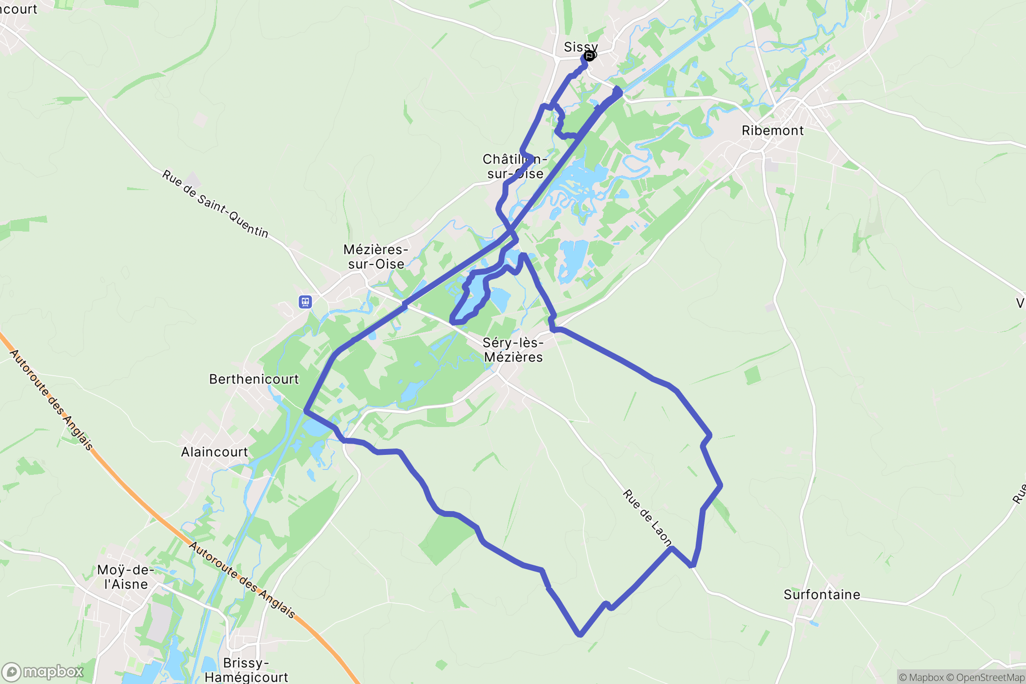 Sissy : carte du parcours de randonnée - France