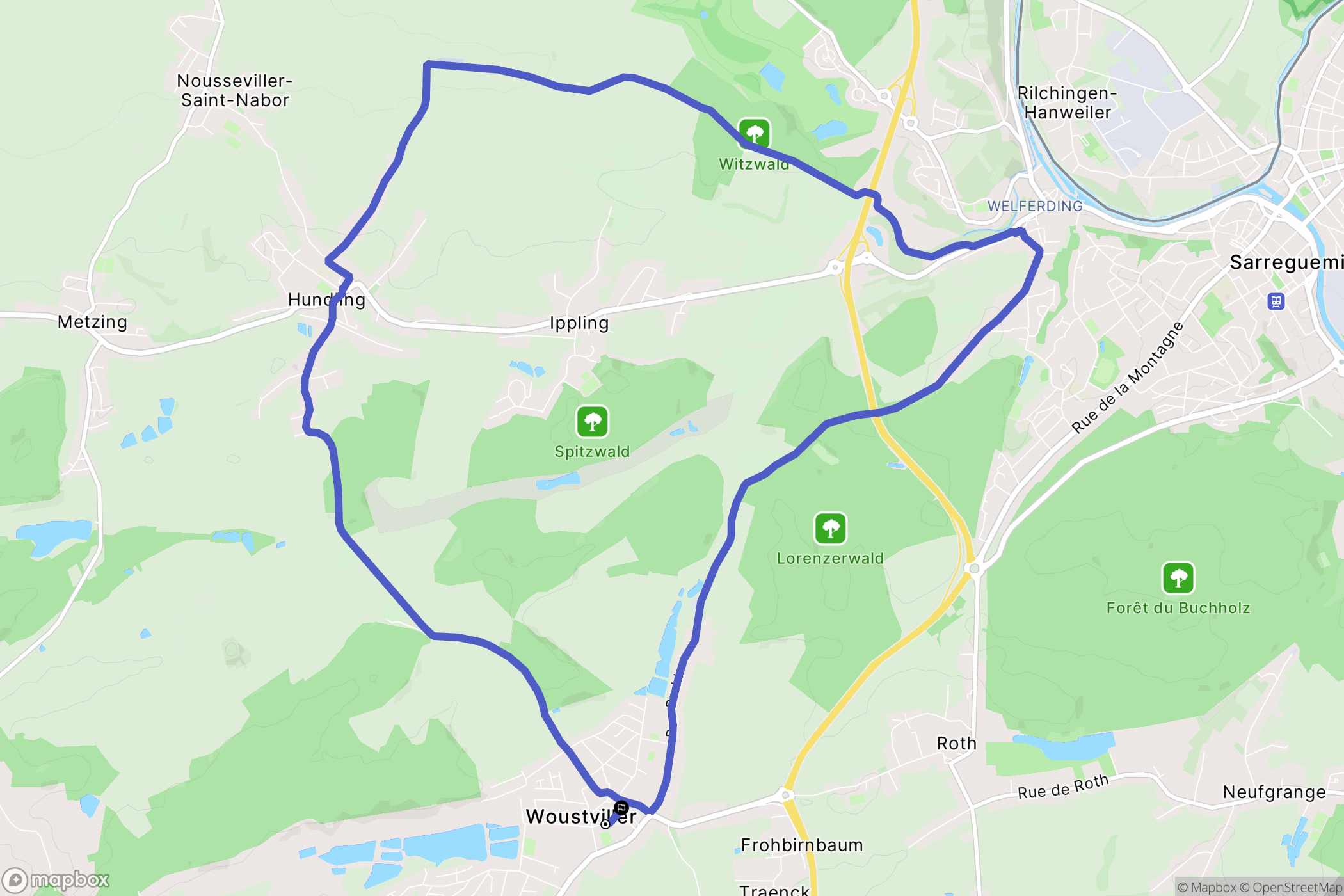 Woustviller : carte du parcours de randonnée - France