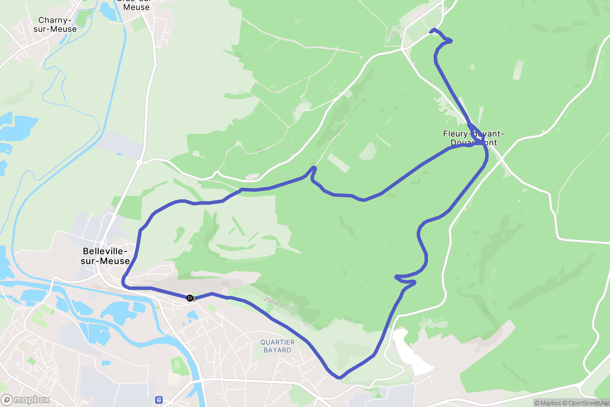 Belleville-sur-Meuse : carte du parcours de randonnée - France