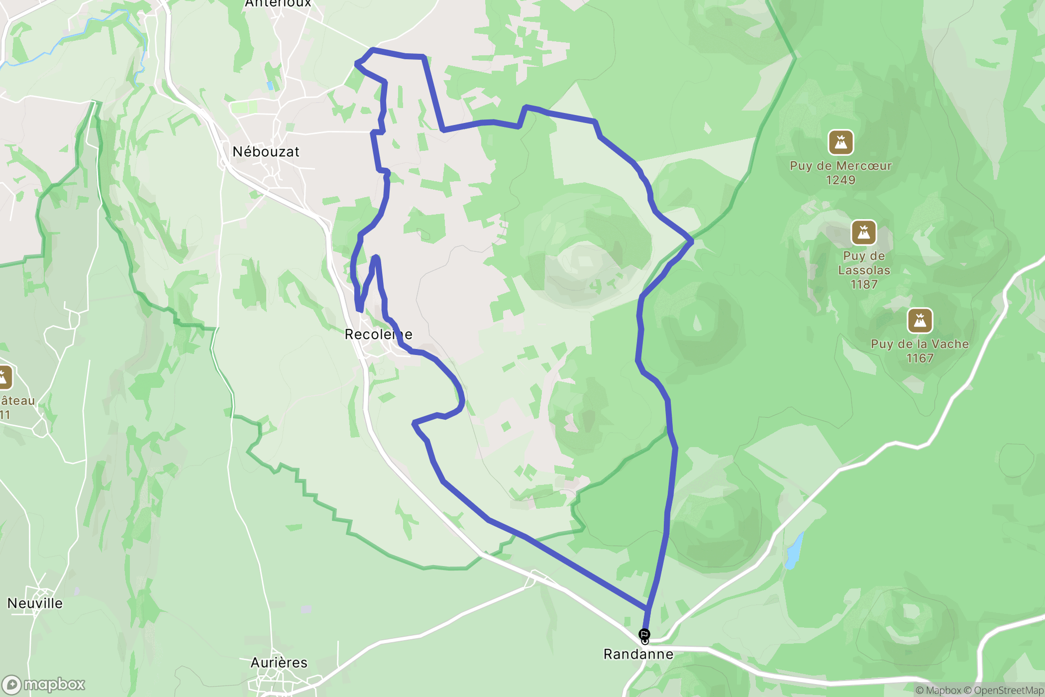 Aurières : carte du parcours de randonnée - France