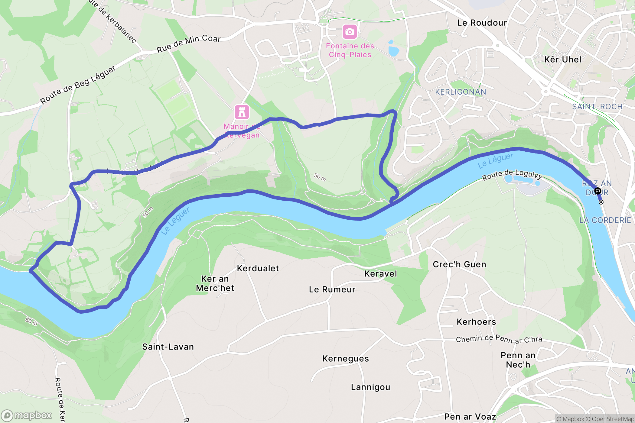 Lannion : carte du parcours de randonnée - France