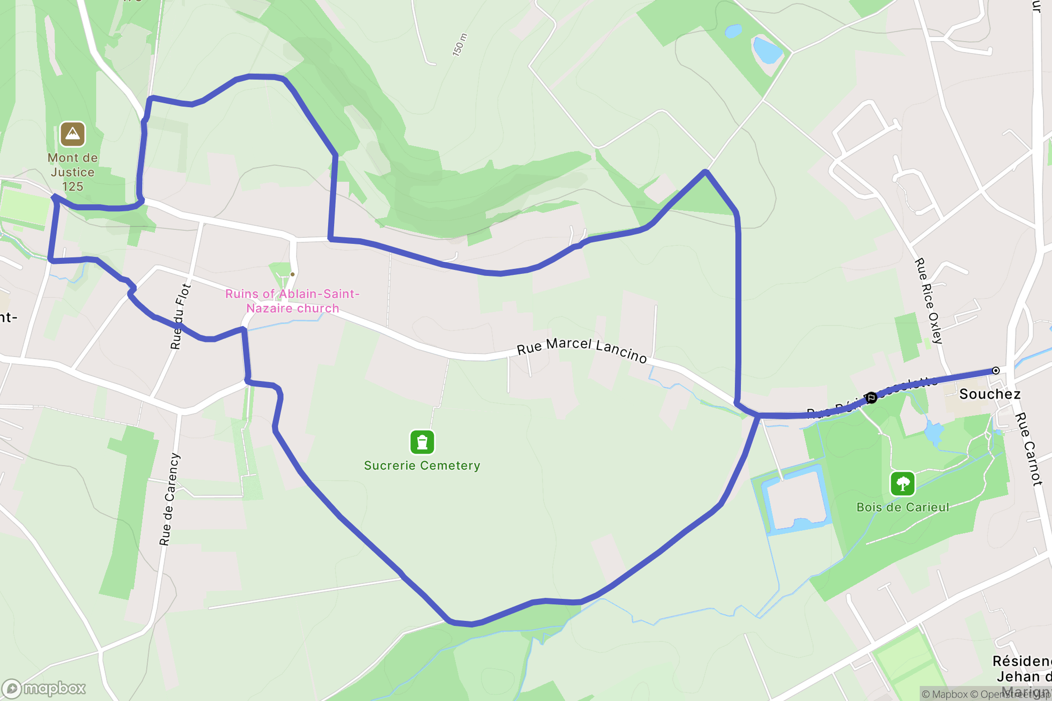Souchez : carte du parcours de randonnée - France