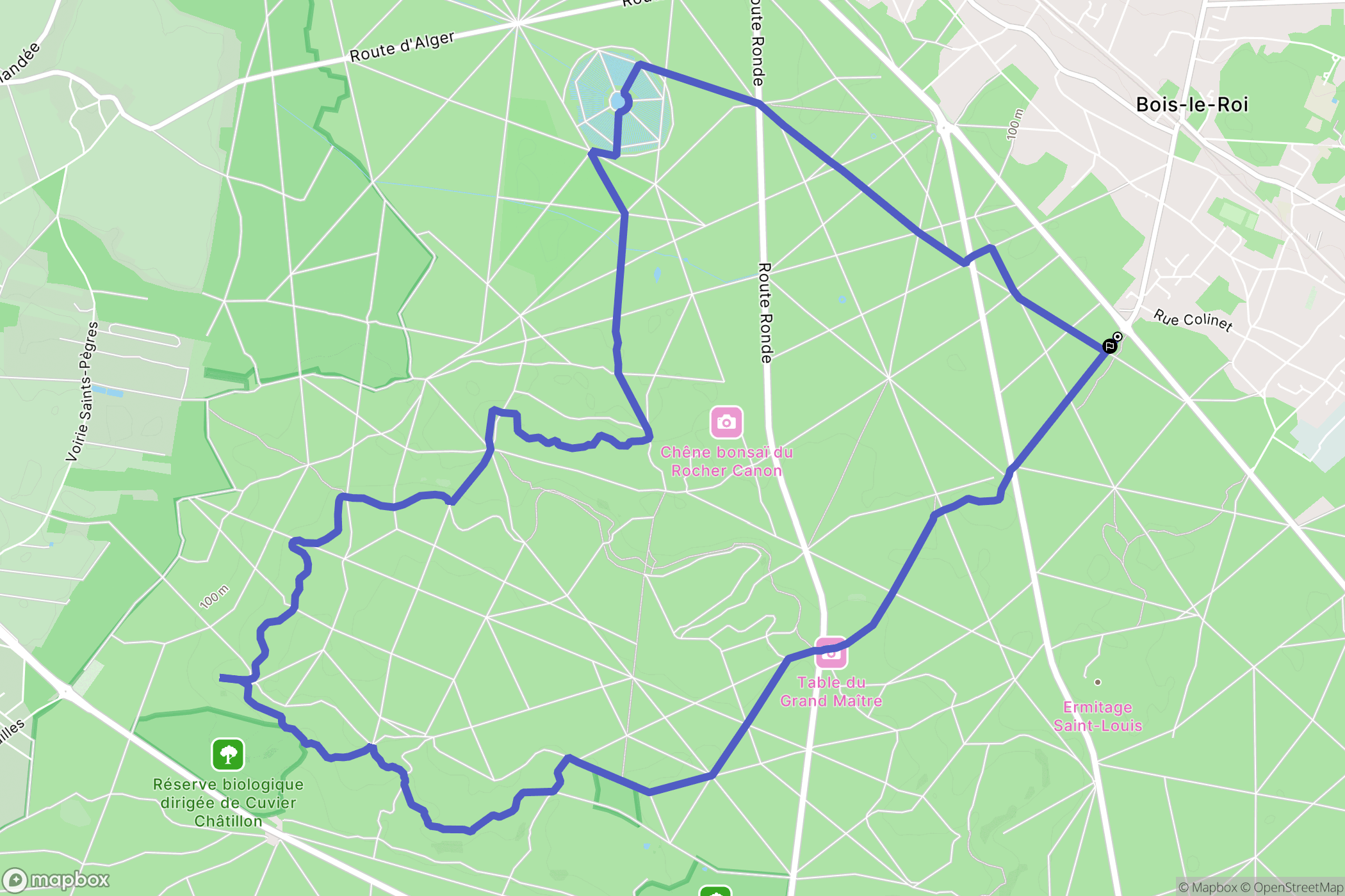 Fontainebleau : carte du parcours de randonnée - France