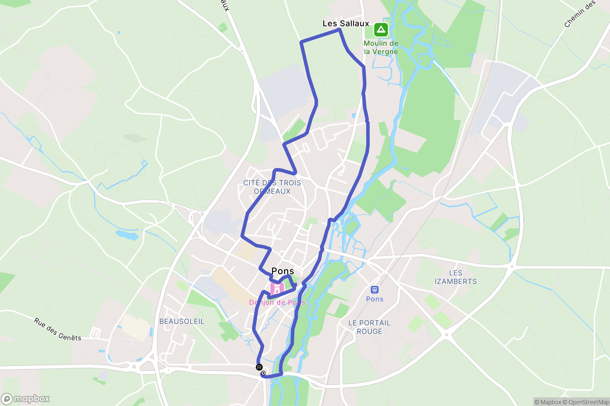 Pons : carte du parcours de randonnée - France