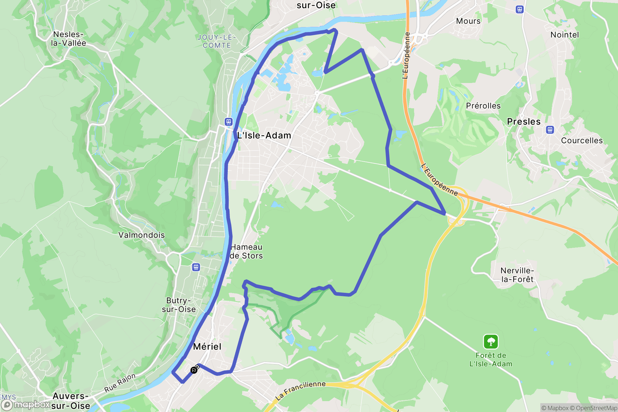 Mériel : carte du parcours de randonnée - France