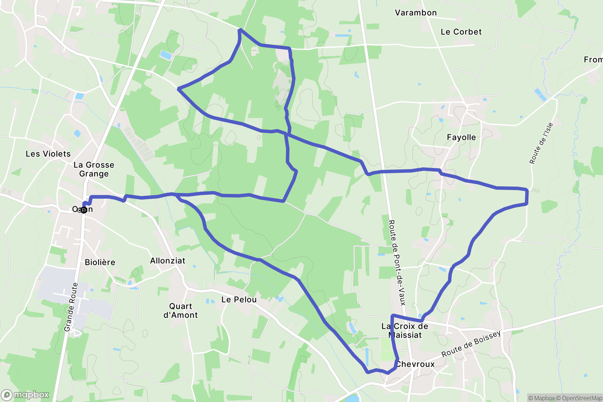 Ozan : carte du parcours de randonnée - France
