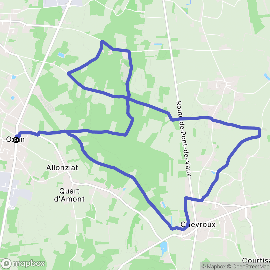 Ozan : carte du parcours de randonnée - France