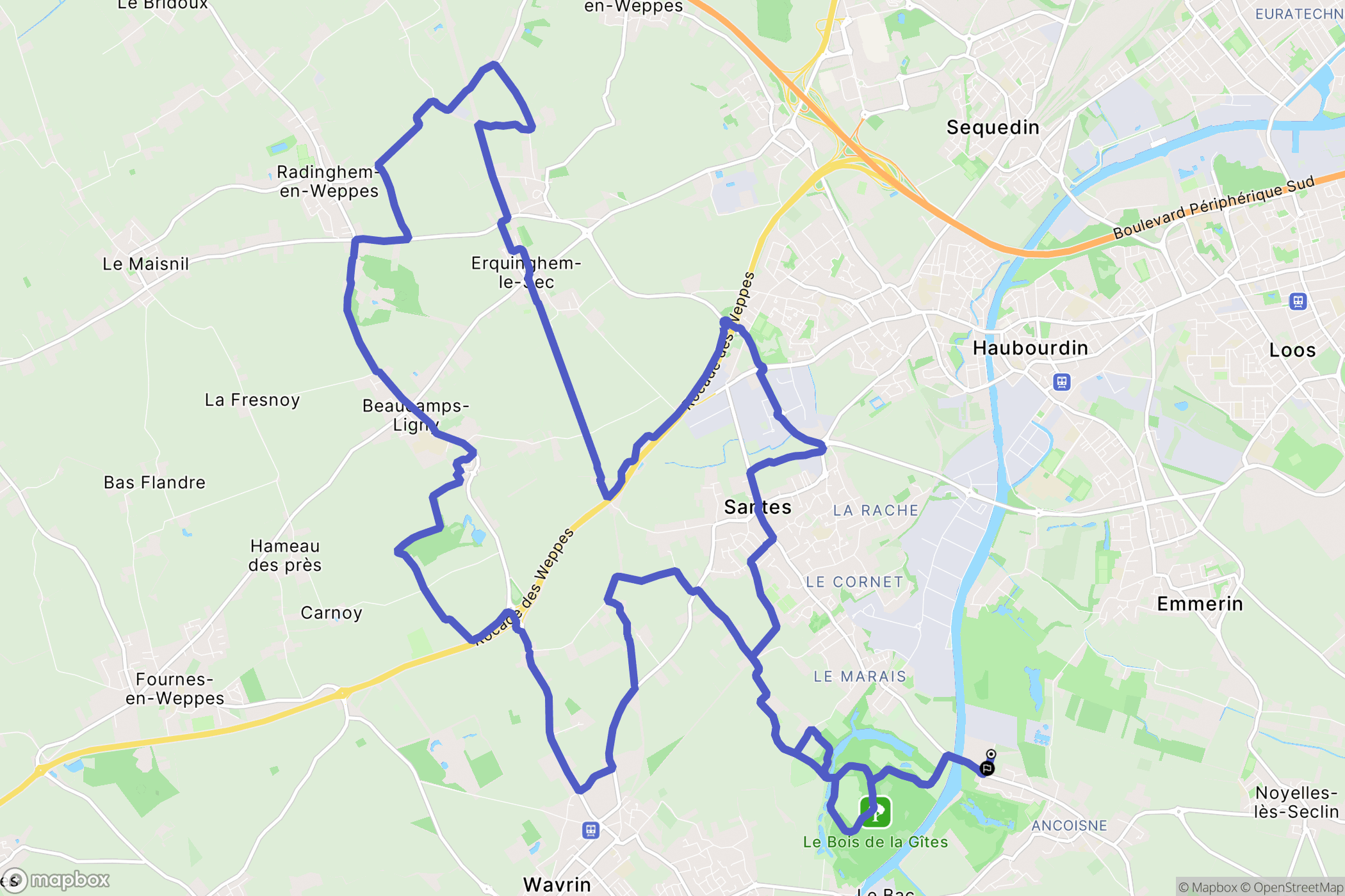 Houplin-Ancoisne : carte du parcours de randonnée - France