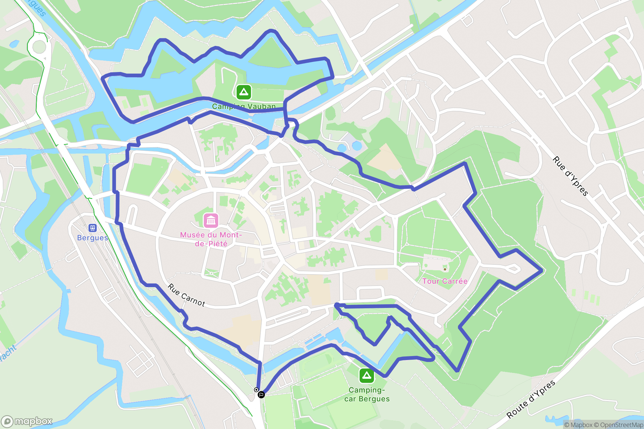 Bergues : carte du parcours de randonnée - France