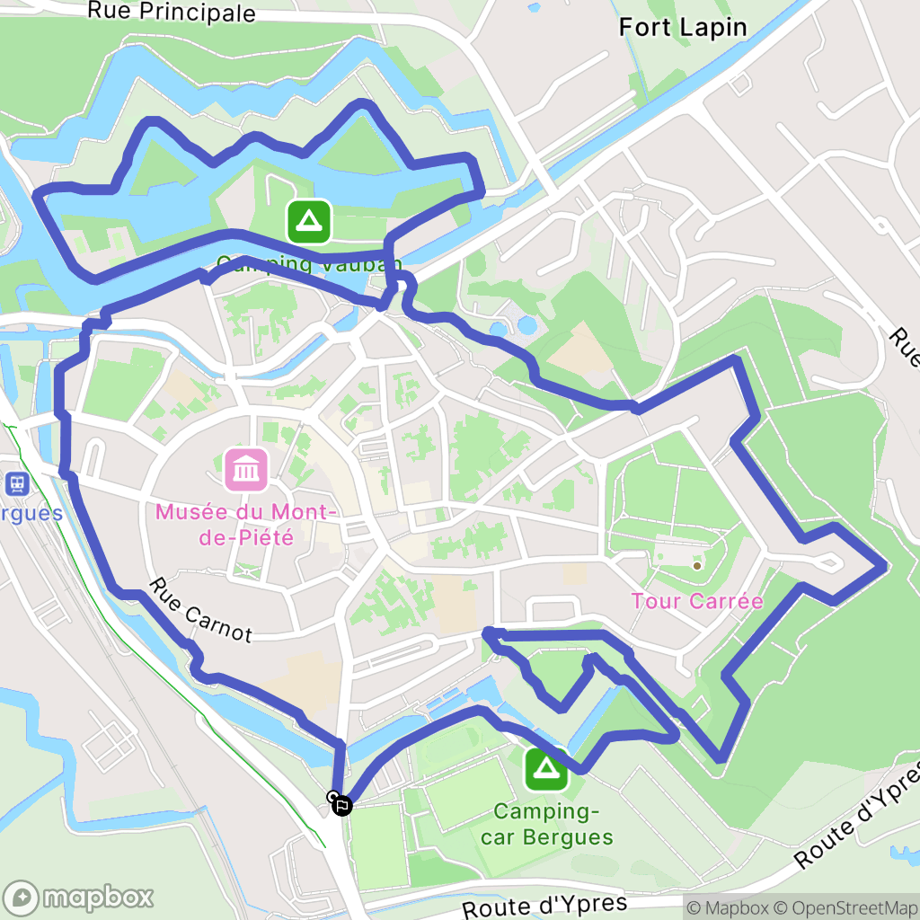 Bergues : carte du parcours de randonnée - France