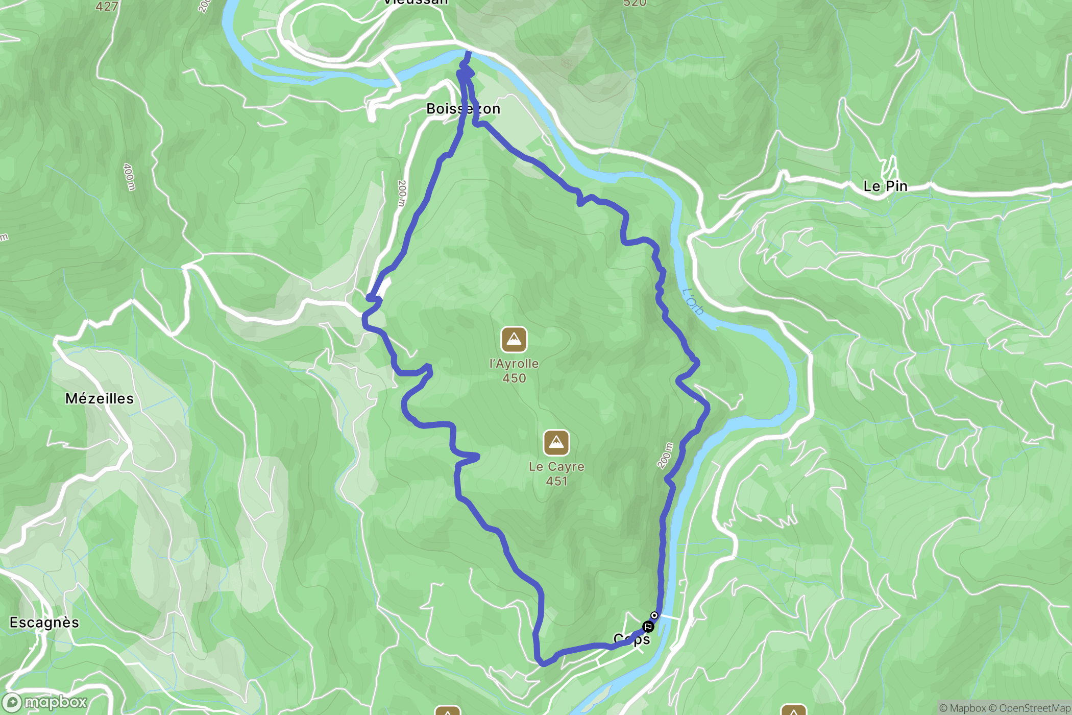 Roquebrun : carte du parcours de randonnée - France