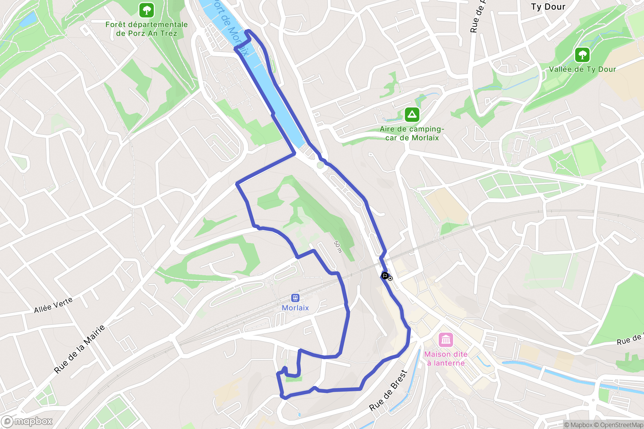 Morlaix : carte du parcours de randonnée - France