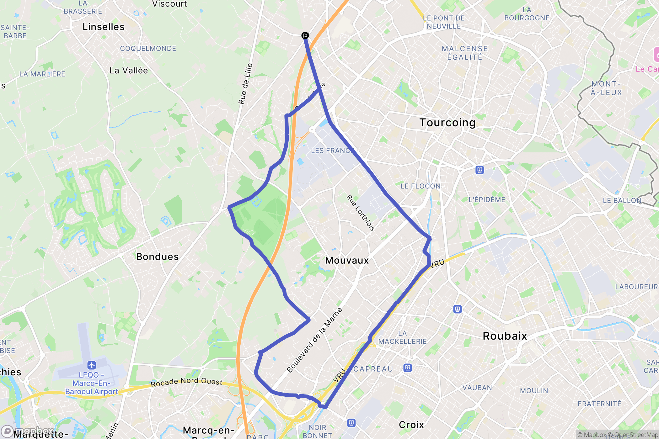 Roncq : carte du parcours de randonnée - France