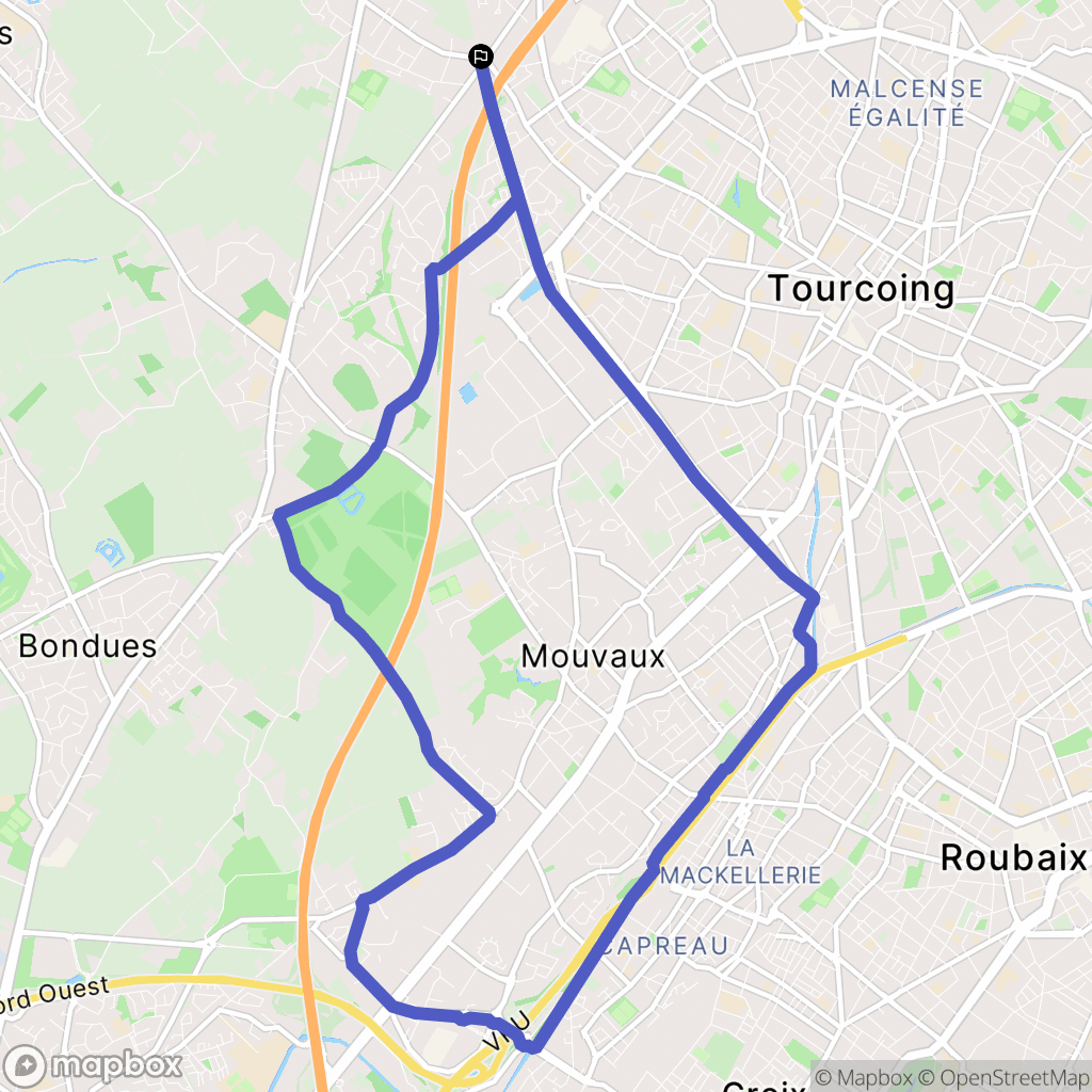 Roncq : carte du parcours de randonnée - France