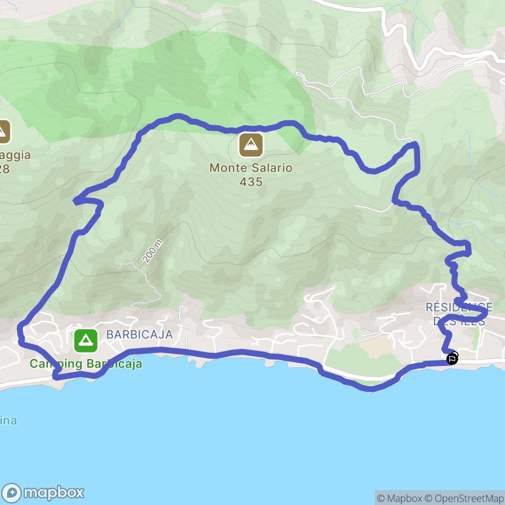 Ajaccio : carte du parcours de randonnée - France