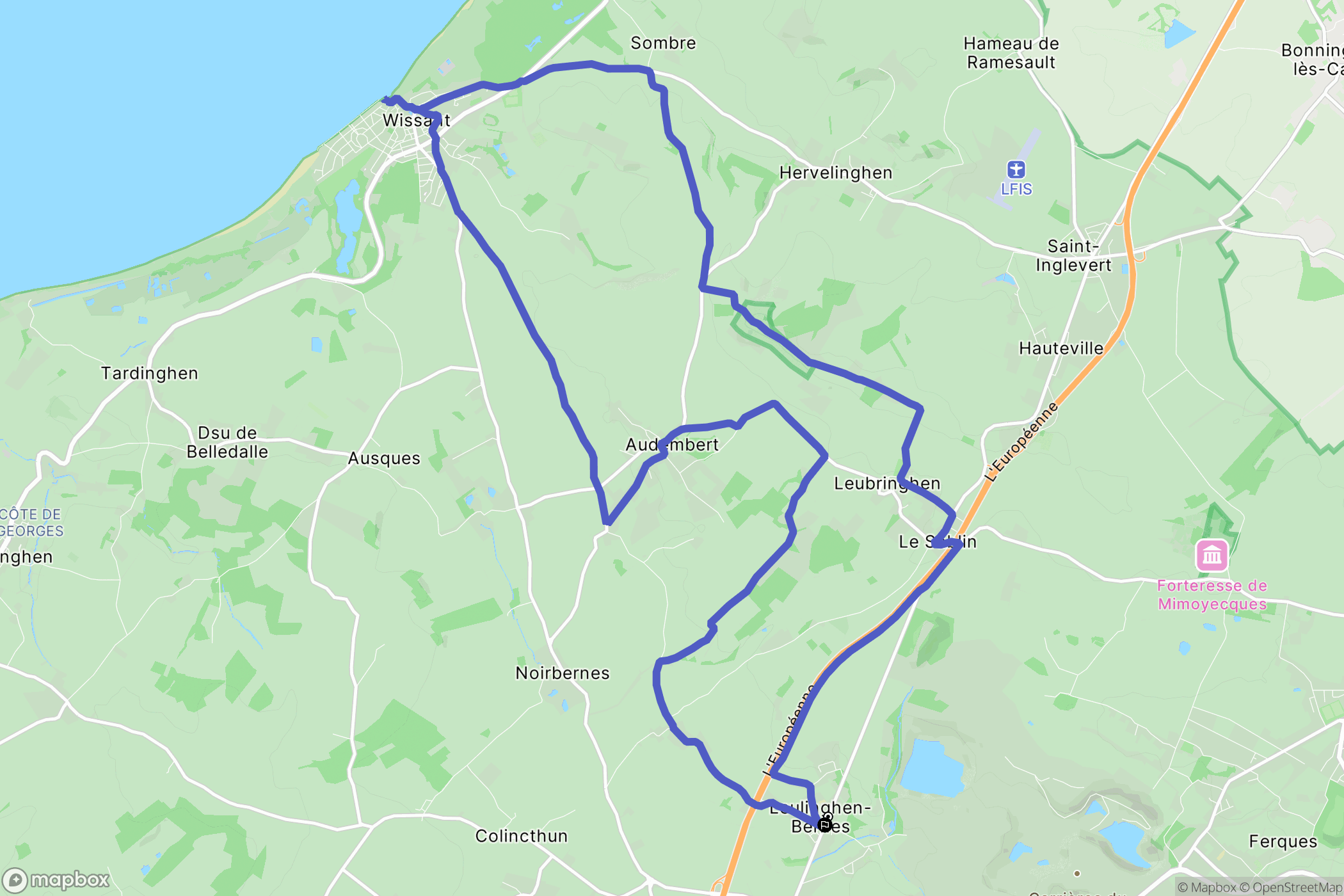 Leulinghen-Bernes : carte du parcours de randonnée - France