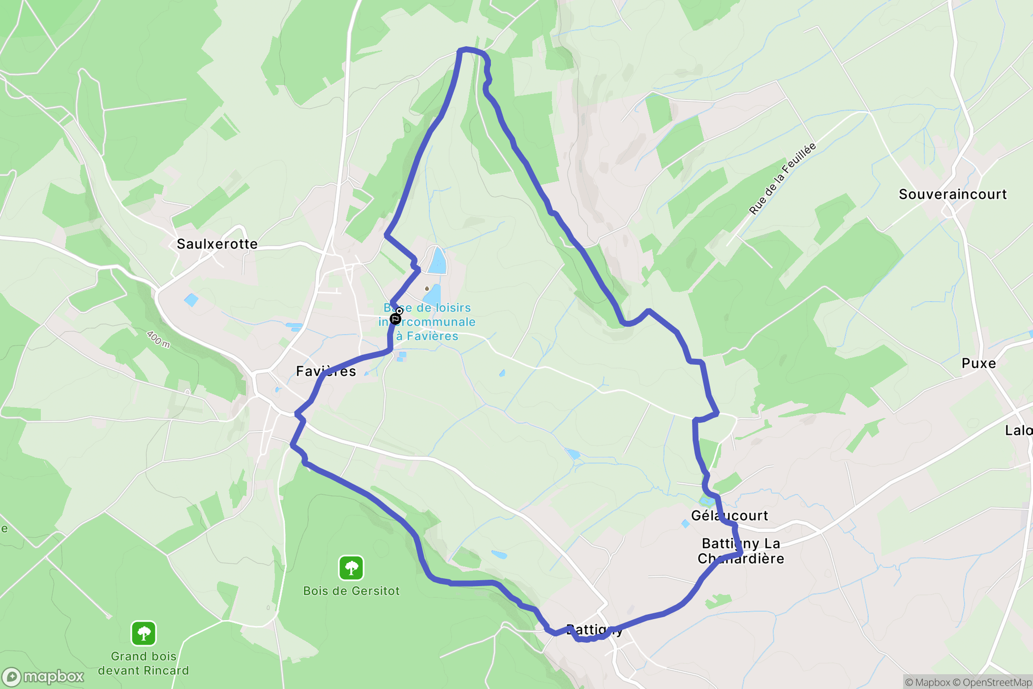 Favières : carte du parcours de randonnée - France