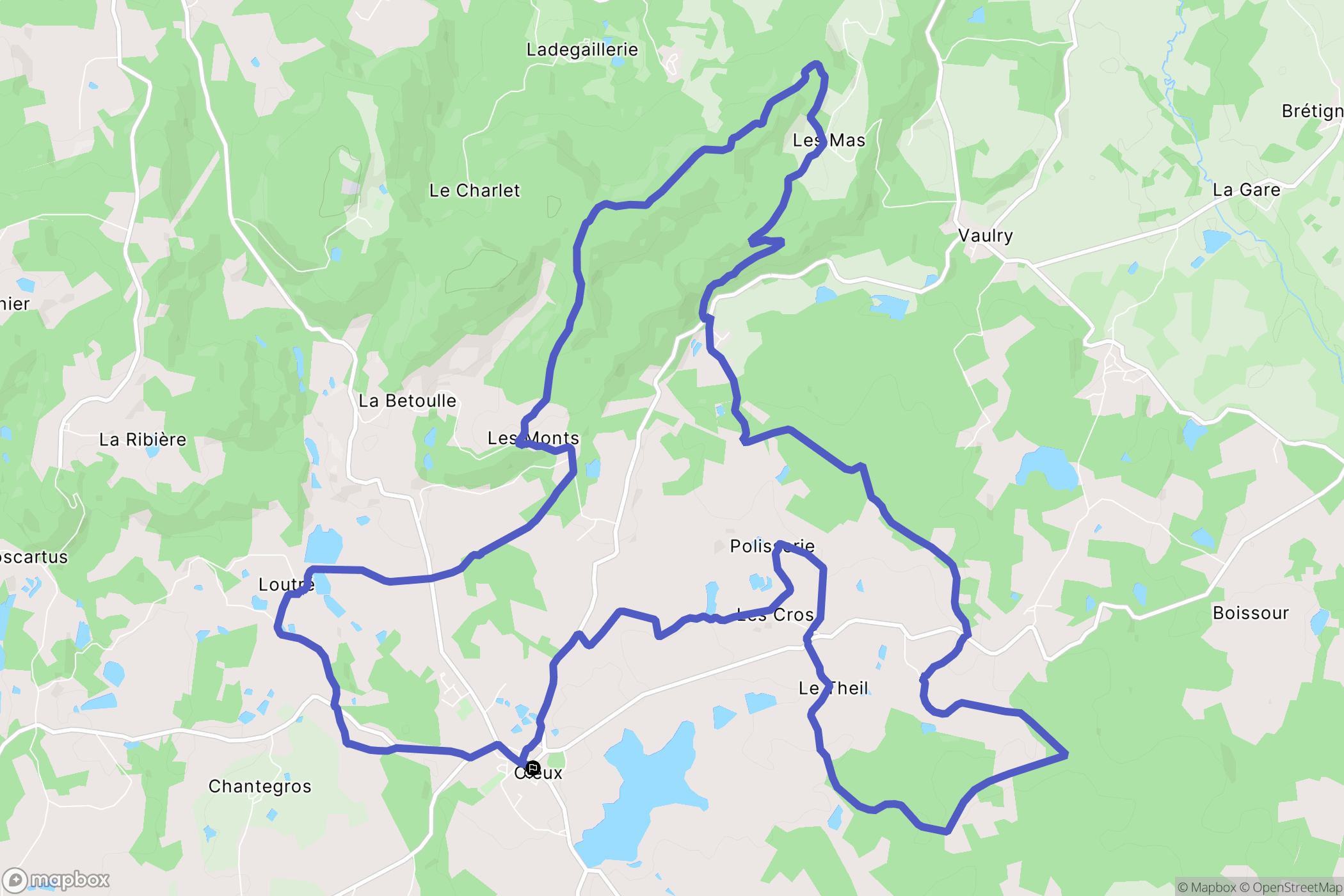 Cieux : carte du parcours de randonnée - France