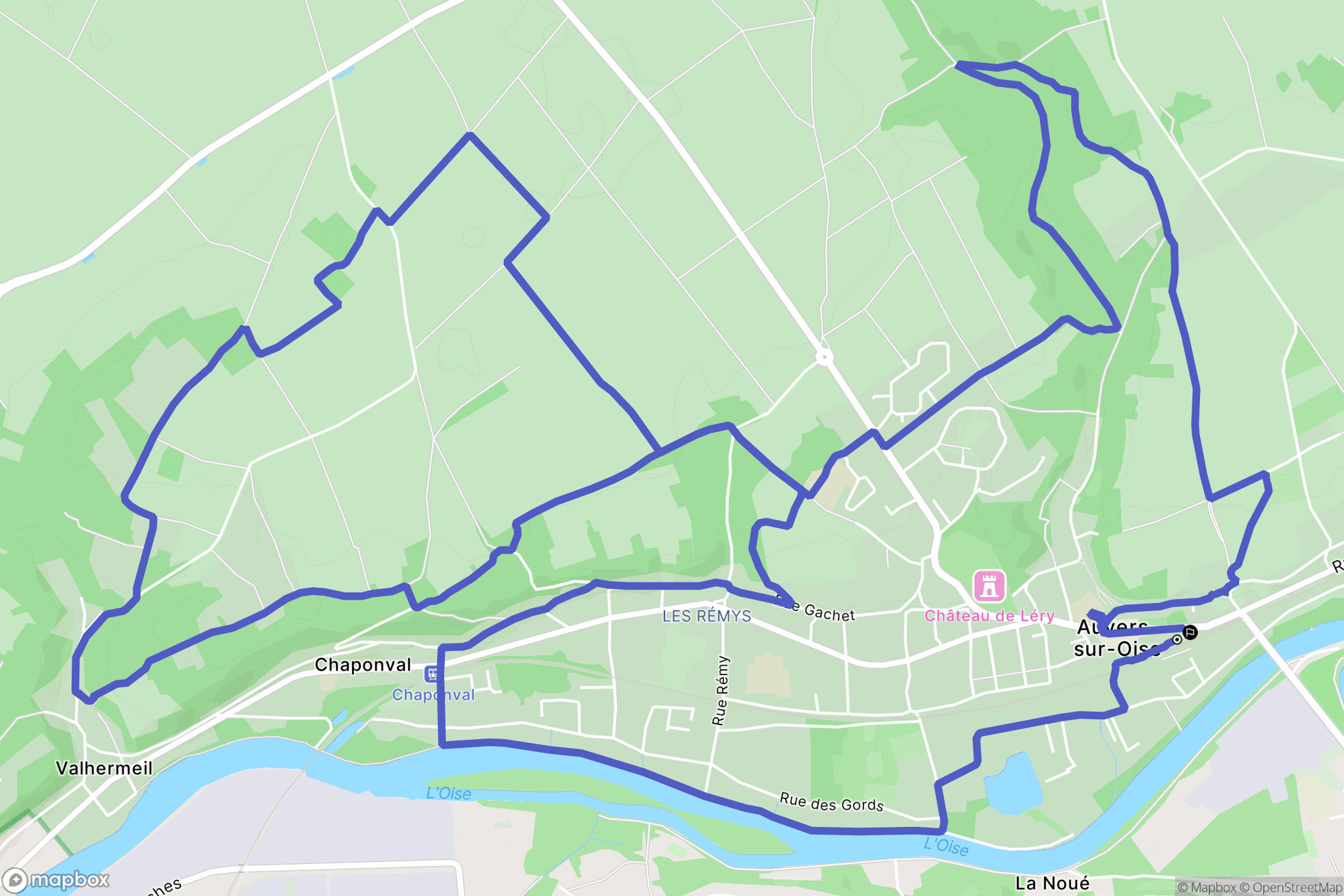 Auvers-sur-Oise : carte du parcours de randonnée - France